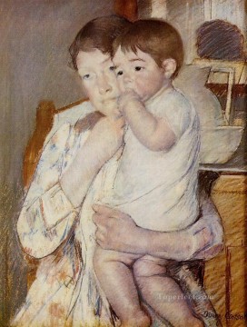 Baby in His Mothers Arms Sucking His Finger mothers children Mary Cassatt Oil Paintings